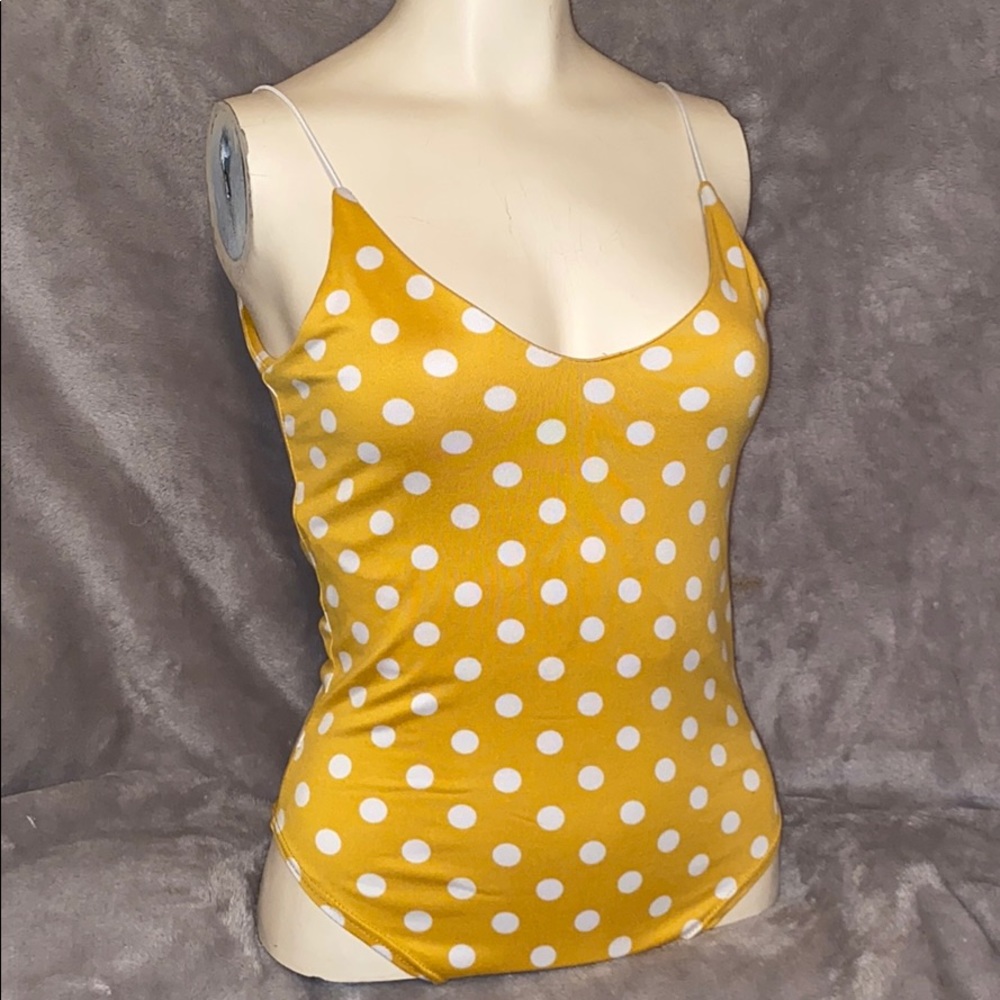 Mustard Yellow and White Polka Dot Bodysuit
